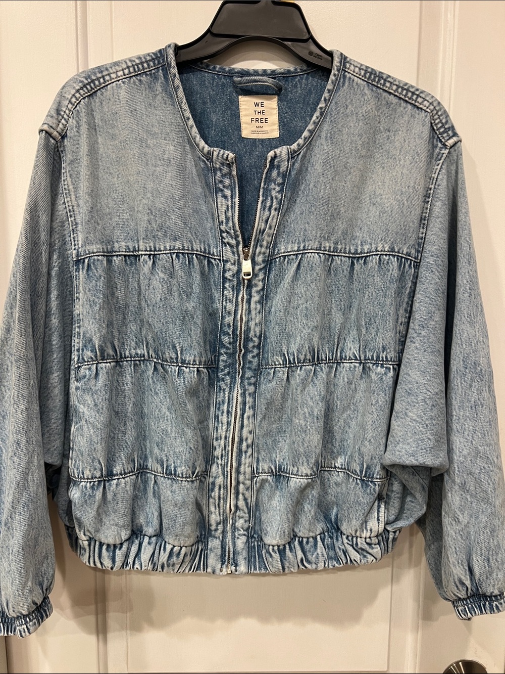 We The Free Light Wash Denim Zip Jacket